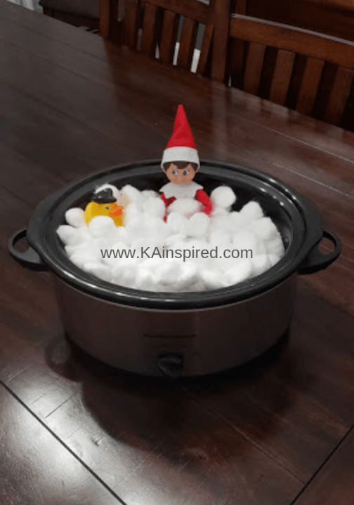 elf in crockpot with cotton balls